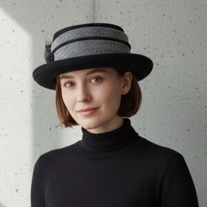 Mr. D vintage Stylish Black and Gray Hat with Feather Accent